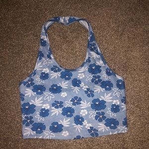Y2k blue floral halter top